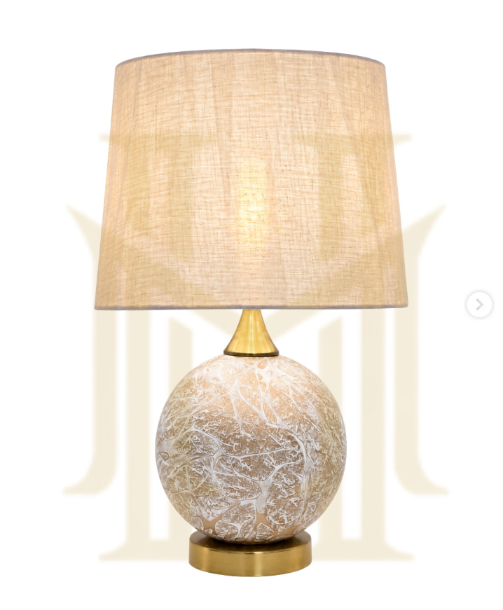 Ceramic Table Lamp Off White Marble (Pair)