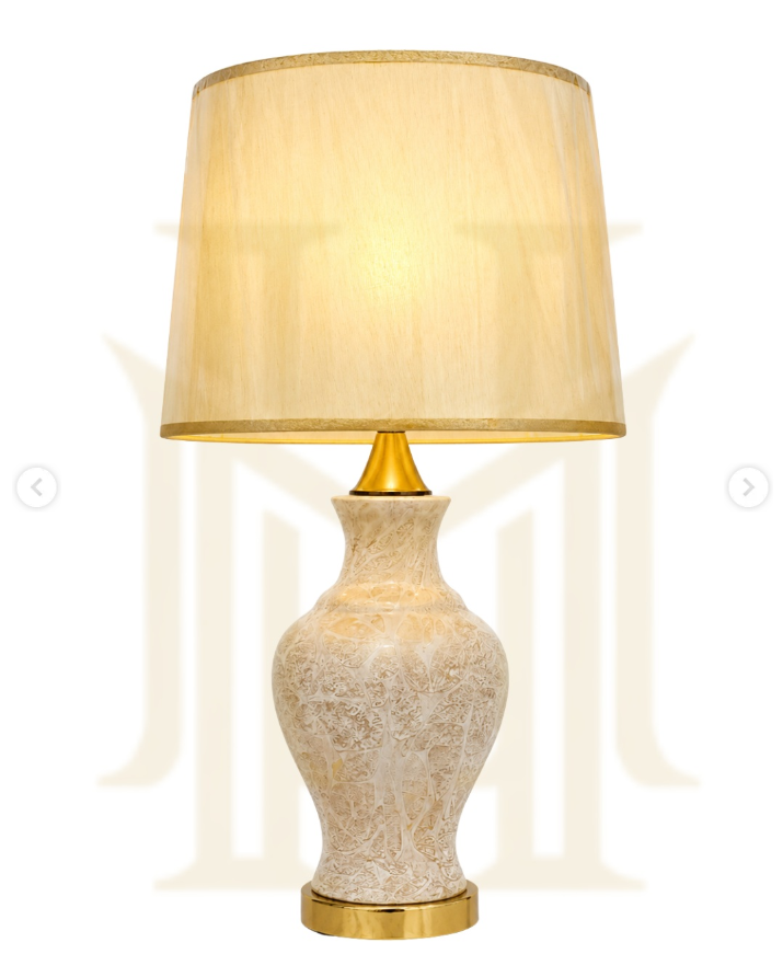 Ceramic Table Lamp Off White Marble (Pair)