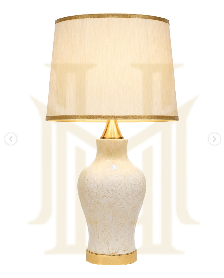 Ceramic Table Lamp Off White Marble (Pair)