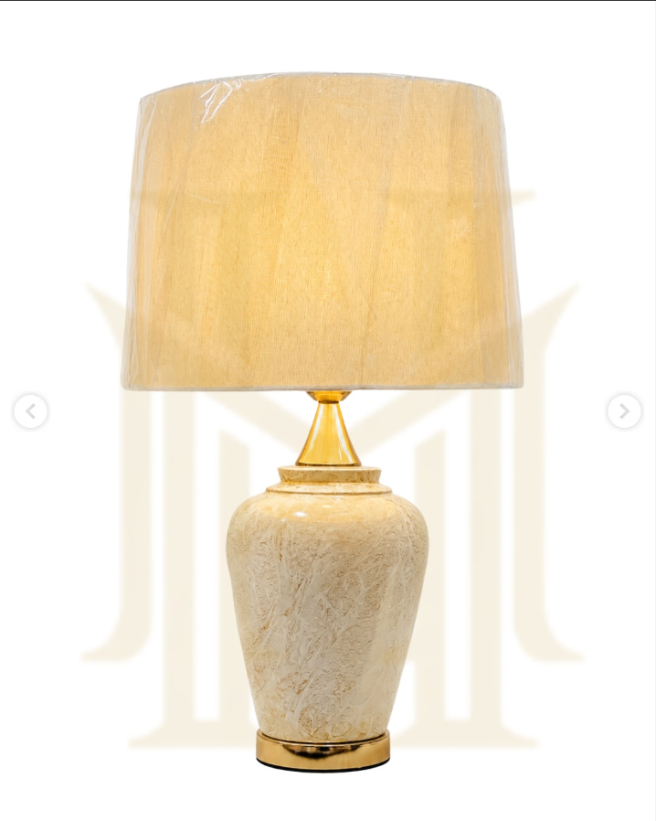 Ceramic Table Lamp Off White Marble (Pair)