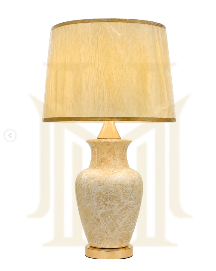 Ceramic Table Lamp Off White Marble (Pair)